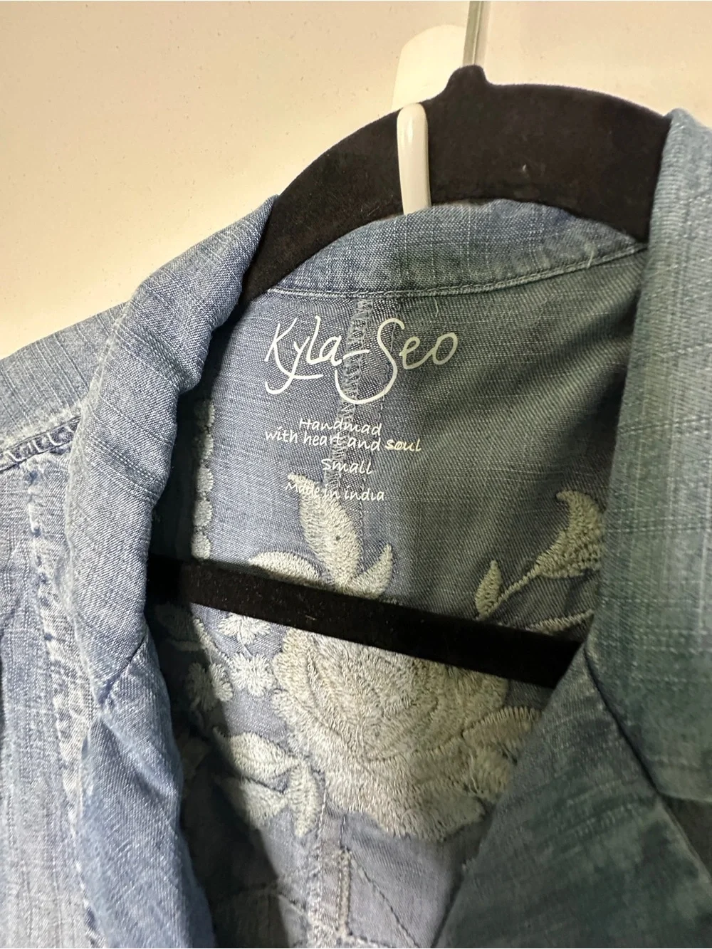 Light Wash Denim Button-Front Duster Laramie jacket Coat - Picture 5 of 6